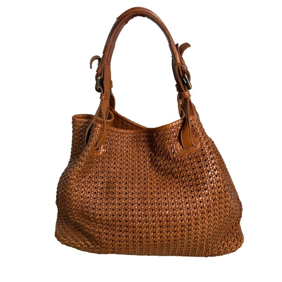 Platania Brown Woven Handbag shoulder purse leather boho distressed vintage - Picture 1 of 15